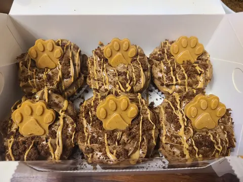 Paw cookies drizzled with icing